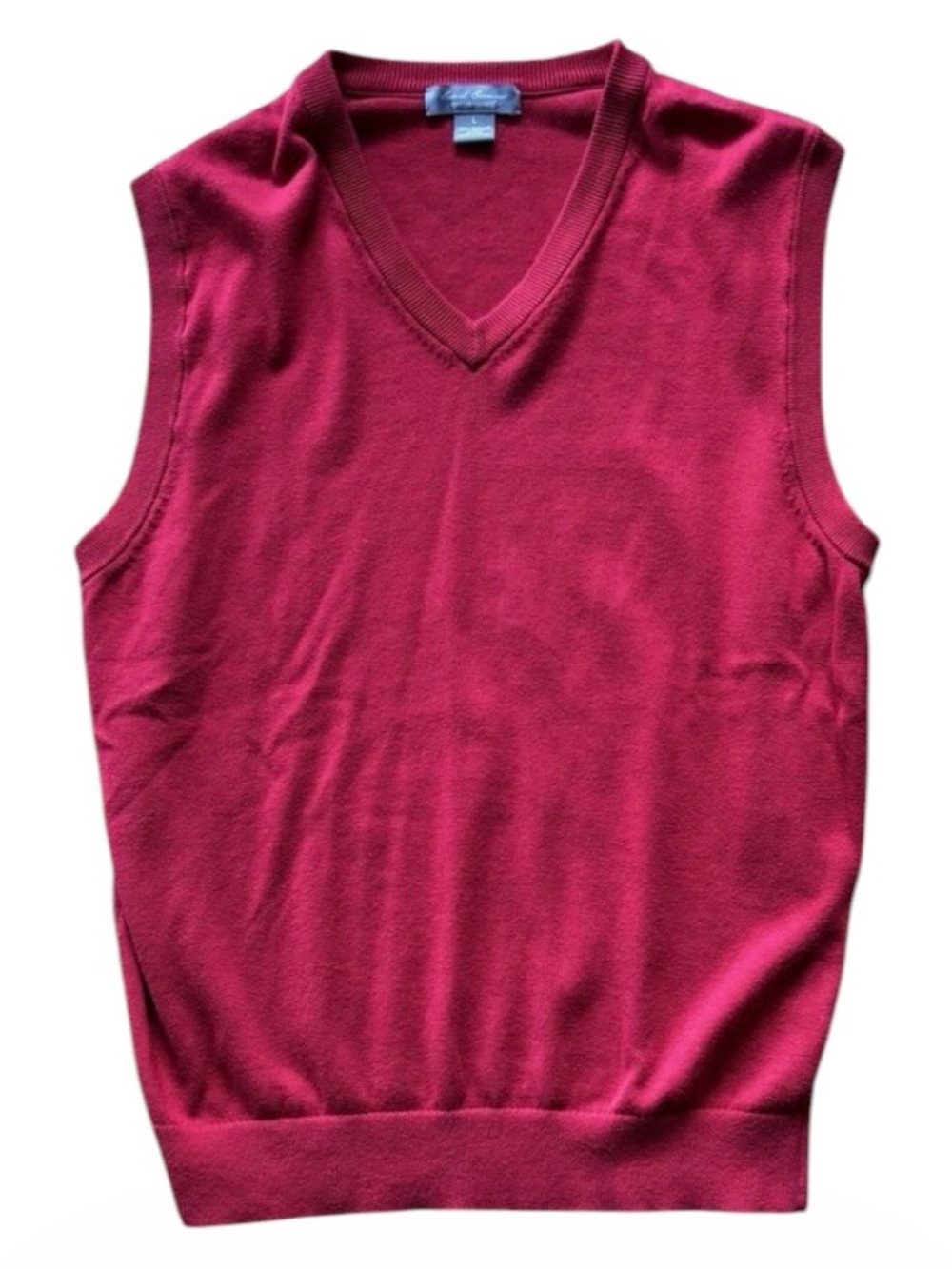 Cremieux Mens Supima Cotton Pullover VNeck Sweater Vest Sz L Red Preppy Golf